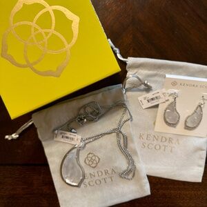 KENDRA SCOTT TULIP Earrings and THEODORA Pendant Necklace in Rhodium MOP CZ
